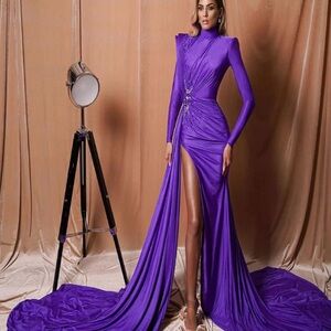 Sophisticated Long Sleeve Purple Gown